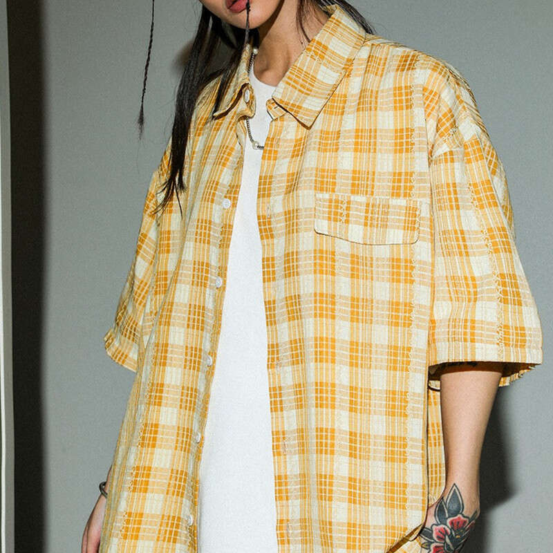 American Retro Plaid Short-Sleeve For Men And Women, Summer Trendy Brand Fashion Shirt, Couple's Loose Casual Shirt Jacket