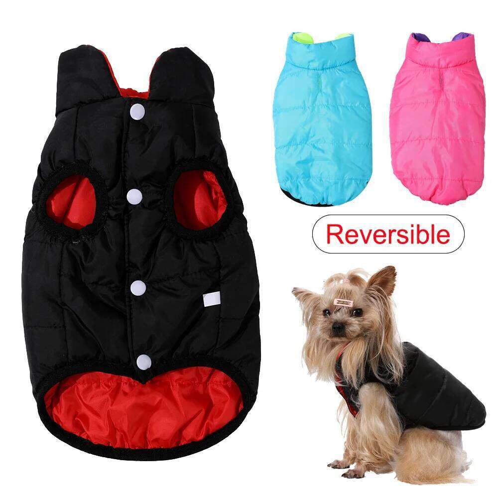 Waterproof Reversible Pet Dog Jacket for Small Medium Dogs Cats Winter Warm Clothes with Zipper Windproof French Bulldog Coat