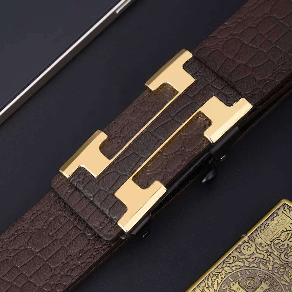 Men's Fashionable Work Business Belt With Metal Automatic Buckle Durable Everyday Use Design Perfect Gift Choice Chunjinqiuli