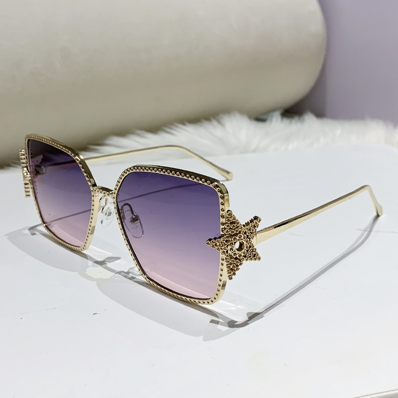 Luxury Brand Designer Sunglasses 2026 Women's European And American INS Metal Frame Sunglasses Women's Five-Pointed Star Trendy Unisex Europ