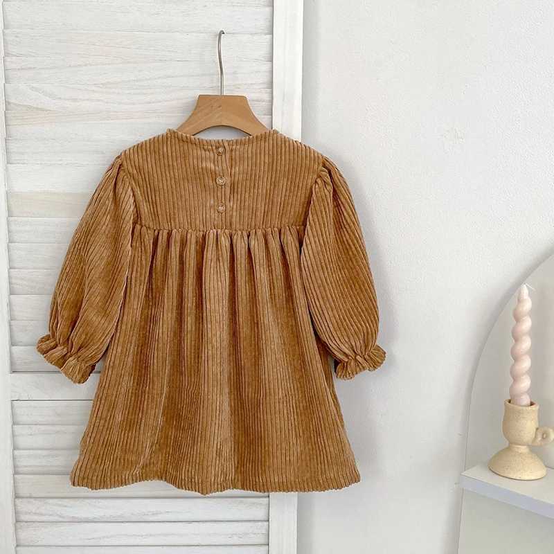 Spring Autumn Kids Baby Girls Long Sleeve Sweet Embroidery Flower Princess Dress New Black Girl Dress Children Clothes DressesT260330