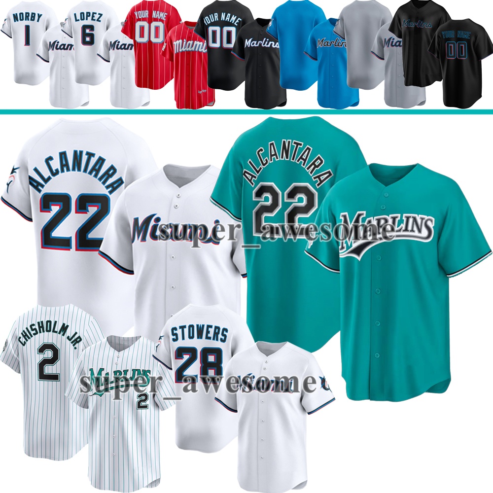 Marlins Baseball Jersey Owen Caissi Kyle Stowers Sandy Alcantara Otto Lopez Connor Norby Eury Perez Xavier Edwards Jakob Marsee De Los Santos Jose Fernandez Dawson