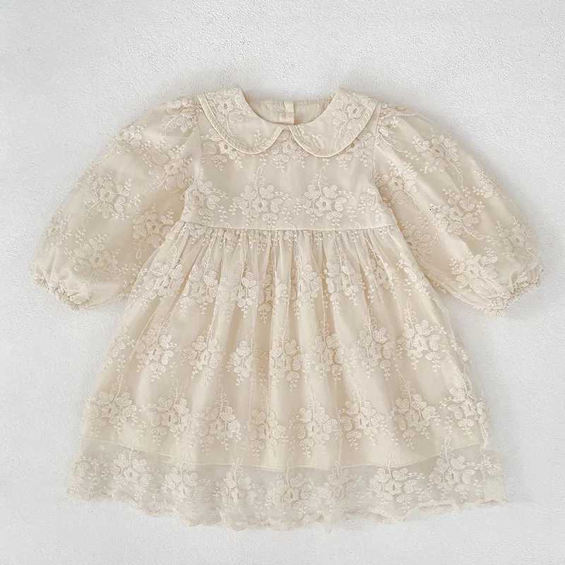YBFSKID Children Girls Dress Spring Babys Girls Peter Pan Collar Dress Floral Print Kid Girl Long Sleeve Lace Embroidery DressT260330