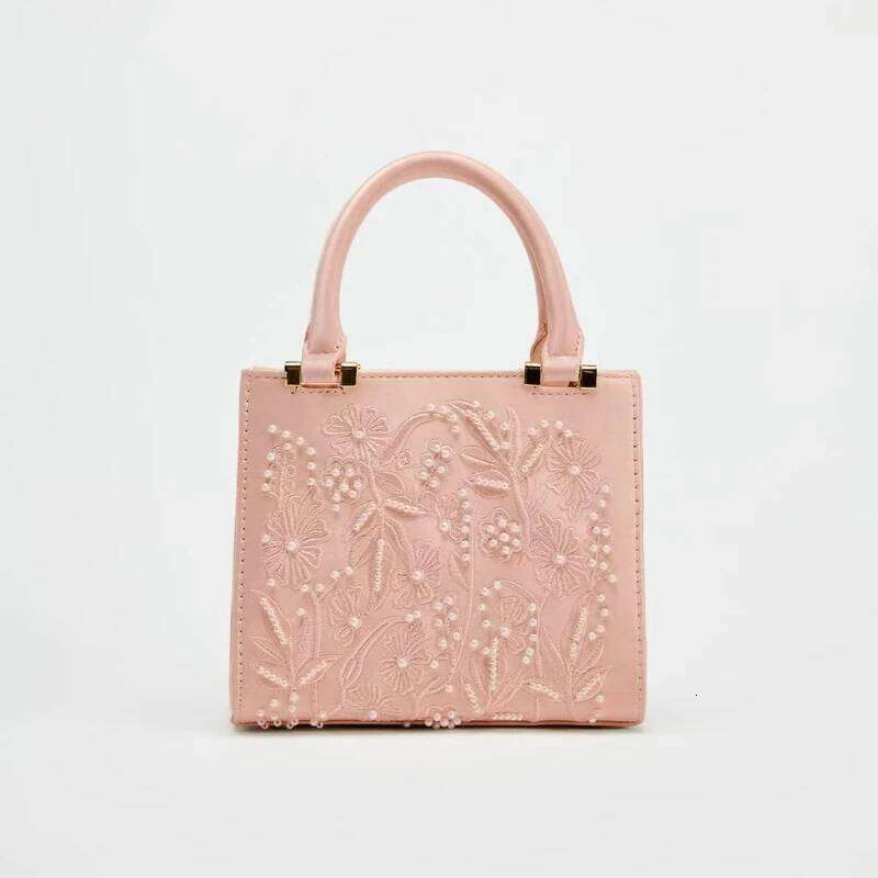 Chinese Embroidery Pearl Mini Duffel Handbag, Women's Crossbody With Chains, Fashionable Small Tote Bag Ladies Luxury Bags