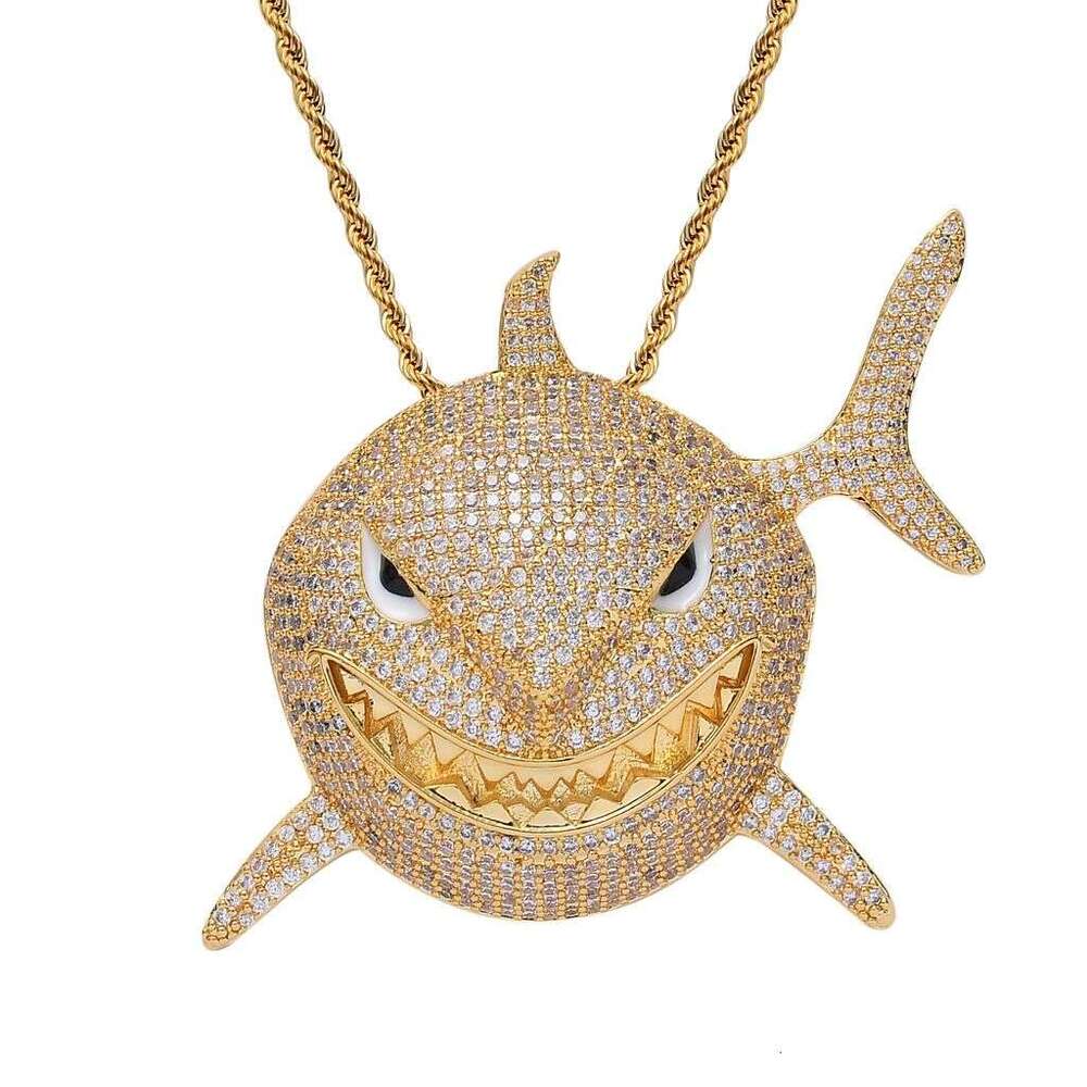 American-Style Niche Shark Pendant With Pink Micro-Inlaid Zircon, Exaggerated And Unique Hip-Hop Men's Non-Fading Cuban Chain