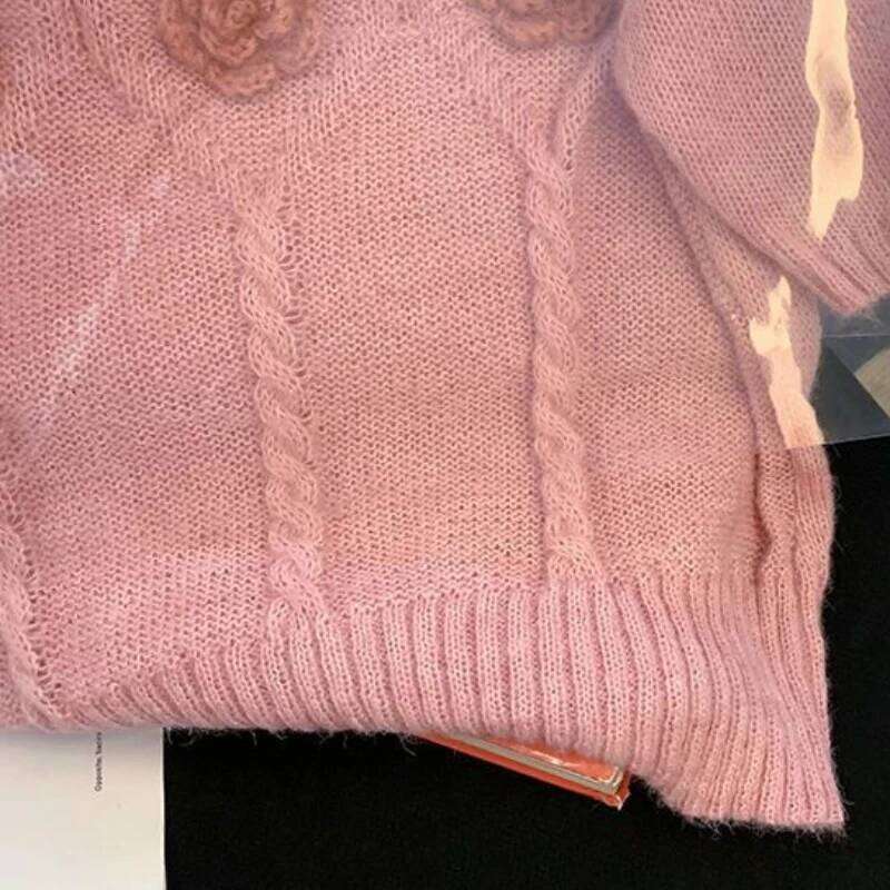 Matakawa Thin Sweaters Women Tops Spring Summer 3D Flowers Sweet Pullovers Korean Fashion Vintage Short Sleeve Pull Femme