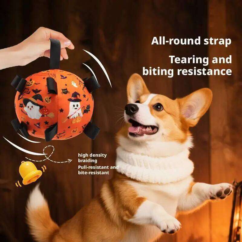 Halloween Dog Balls Electric Interactive Built-In Bell Plush Toy Ball for Dogs Anti-Bite Chew Toys with Squeaker Pet Product