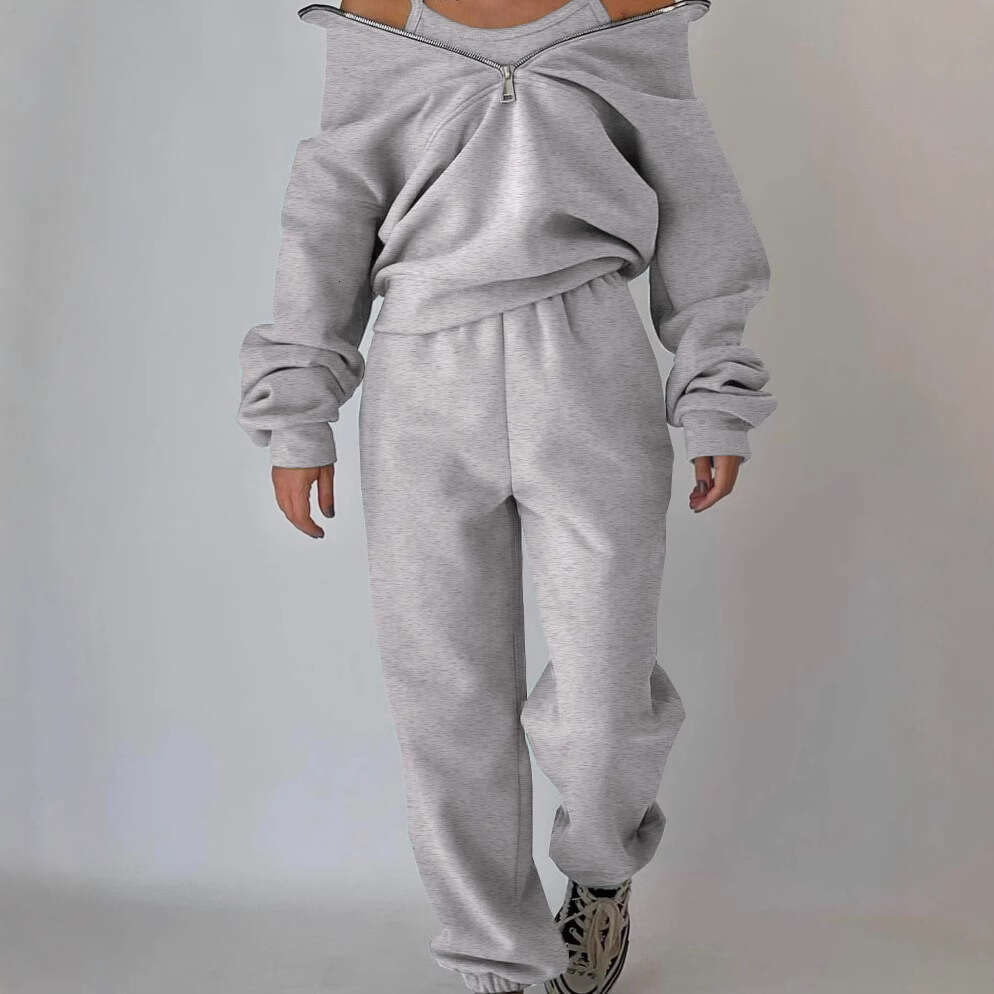 2026 New European and American Autumn Women's Fashion Fleece Sports Casual Suit T5588