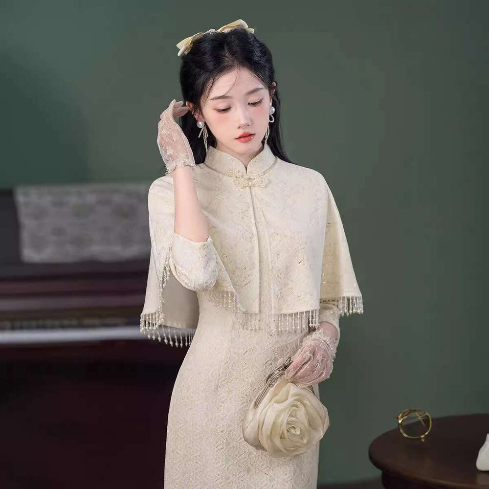 Autumn New Improved Cheongsam, Daily Wear, Traditional Chinese Style, Slim Fit, Elegant White Two-Piece Set, Young Style Cheongsam For Women Qipao Han