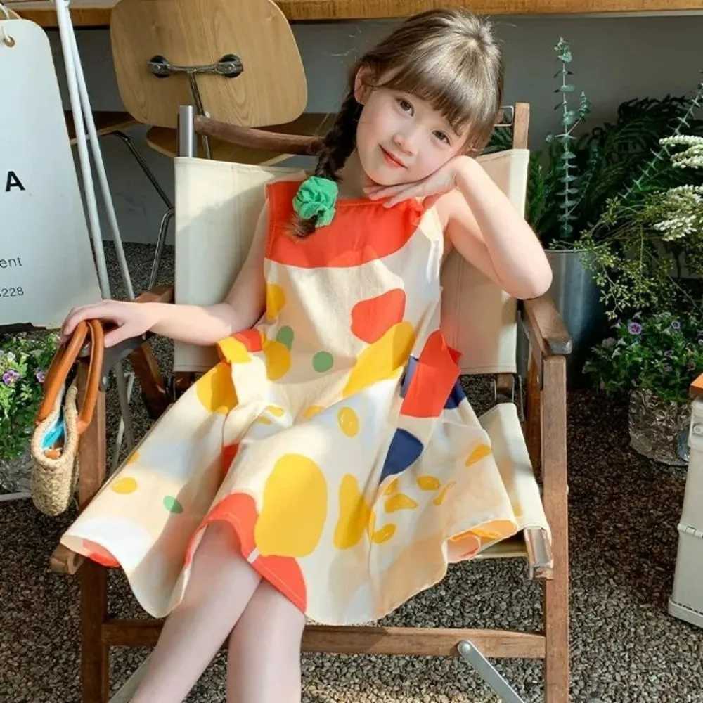 4-13 Year Old Teen Girls Dresses Summer Color Blocked Sleeveless Dress Sweet and Cute Princess Dress Casual Childrens ClothingT260330