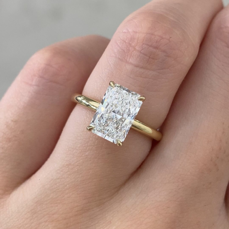 Water Drop Square Ring Copper Plated Real Gold Gift Brilliant Creative Design Double Diamond Zircon Jewelry