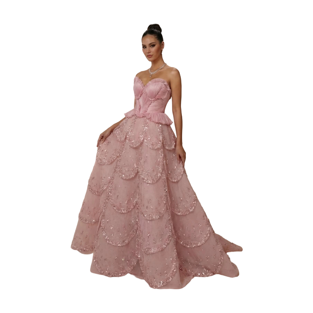 Elegant Evening Dresses Appliques Beads Sexy Sweetheart Lace Prom Gowns Layered Sweep Train Vestido De Noite Customized