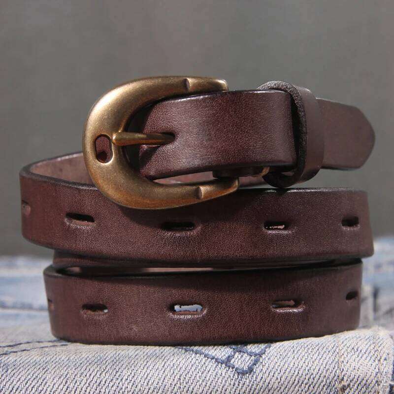 Retro Genuine Leather Women's Pure Copper Button Western Cowboy Style Brands Jeans Fashion Women Belt Chunjinqiuli