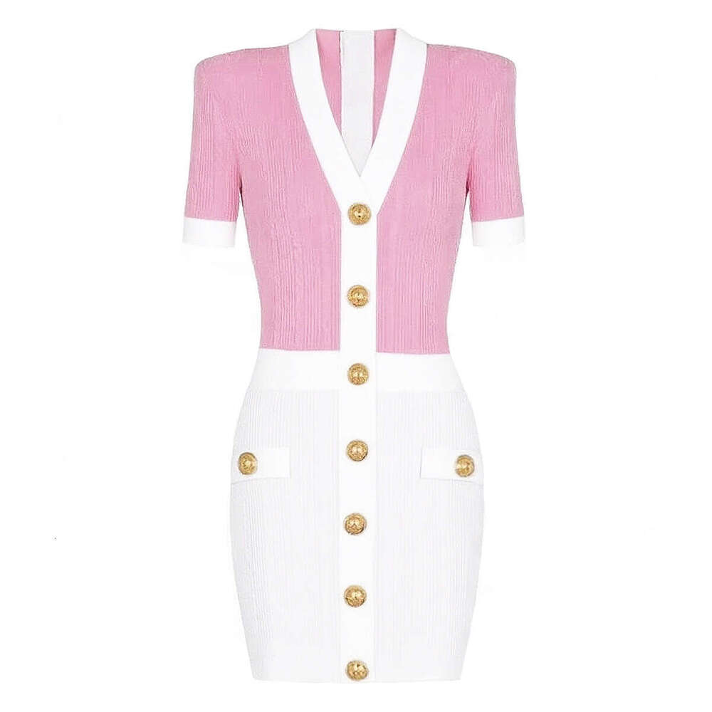 Summer new designer high-quality short sleeved V-neck knitted multifunctional A9 classic slim fit dress 2026