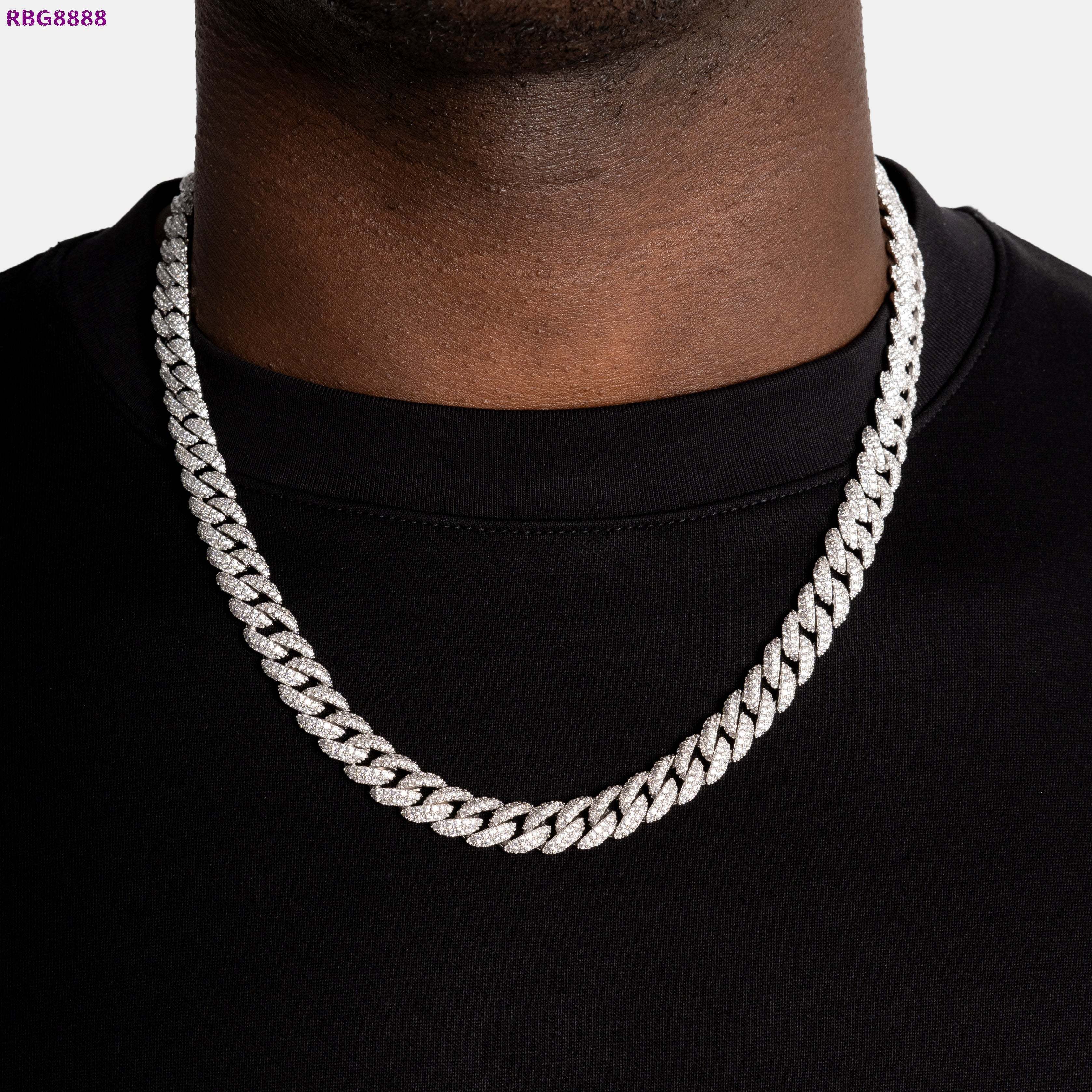 Hip Hop Bling 925 Silver Iced Out Cuban Link Chain Necklace Set Full Moissanite Bling Choker Jewelry