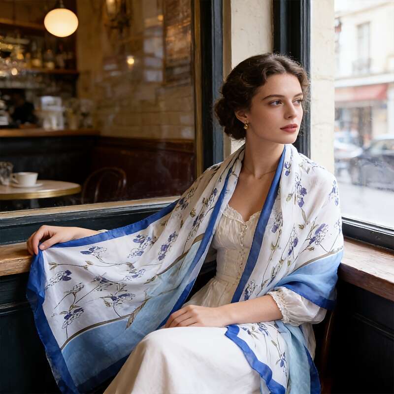Elegant Mulberry Silk Square Scarf Watercolor Pastoral Floral Pattern Light And Summer Scarf Stackable Or Separate Wear, Multifunctional Fashion Liuyu