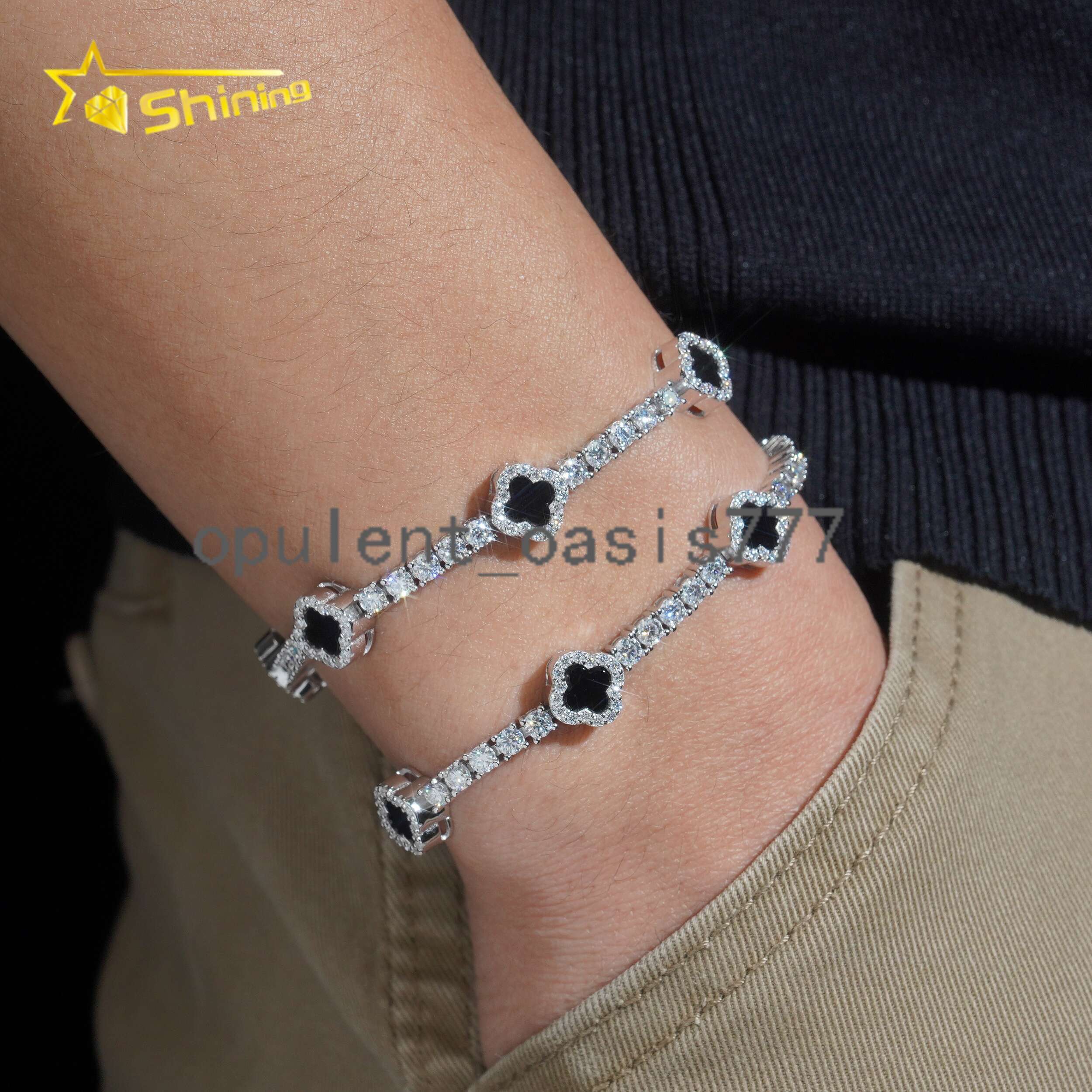USA Warehouse GRA Certificate 925 Solid Silver Hip Hop Jewelry Iced Out VVS Moissanite Diamond 3mm Clover Tennis Bracelet