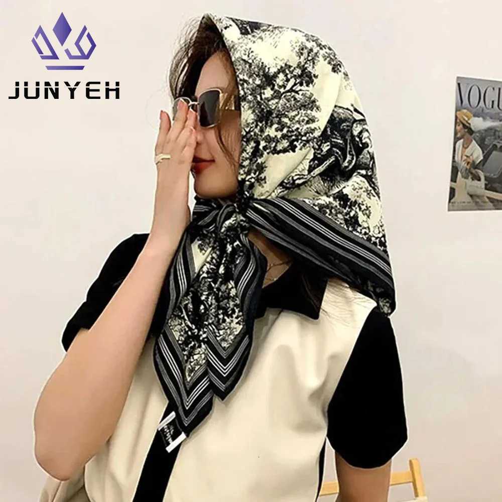 9090cm Silk Scarves Wen Print Foard Square Hijab Ladies Luxury Brand Shawl Band Fem Muffler Outdoor Activities X260328