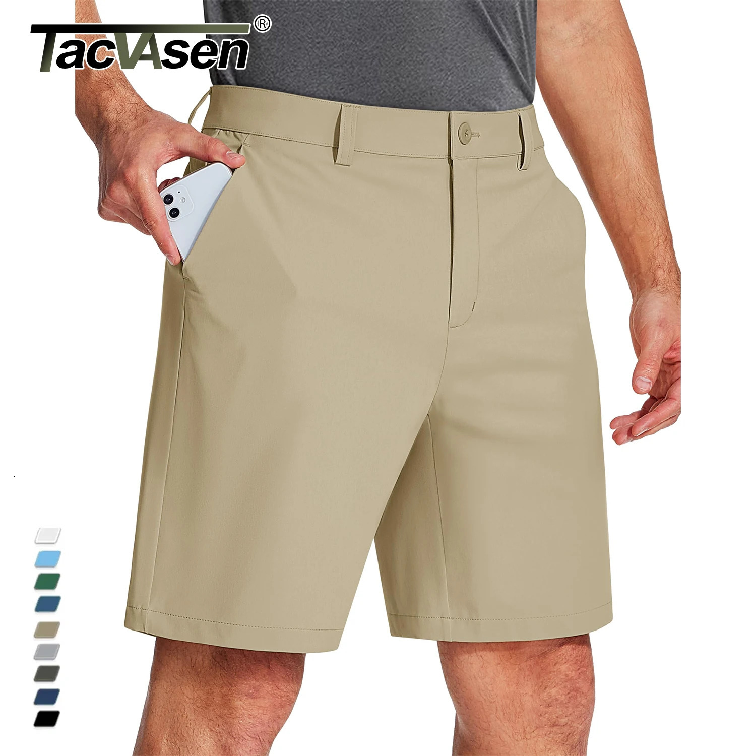 TACVASEN Golf Quick Dry Shorts Men Stretch Lighyweight Dress Work Casual Shorts with 4 Pockets Flat Front Hiking Shorts 9 Inch 260327
