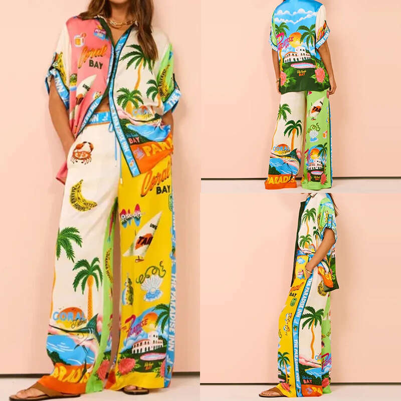 2026 Spring New Collection: Cross-Border European and American Foreign Trade Women's Clothing, Fashionable Casual Printed Color-Block Pocket Pant