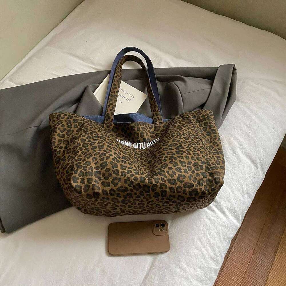Vintage Leopard Print Fashion Tote And Shoulder Bag Letter Lightweight Large Capacity Fixed Comfort Strap For Daily Shopping XIU LAI SI