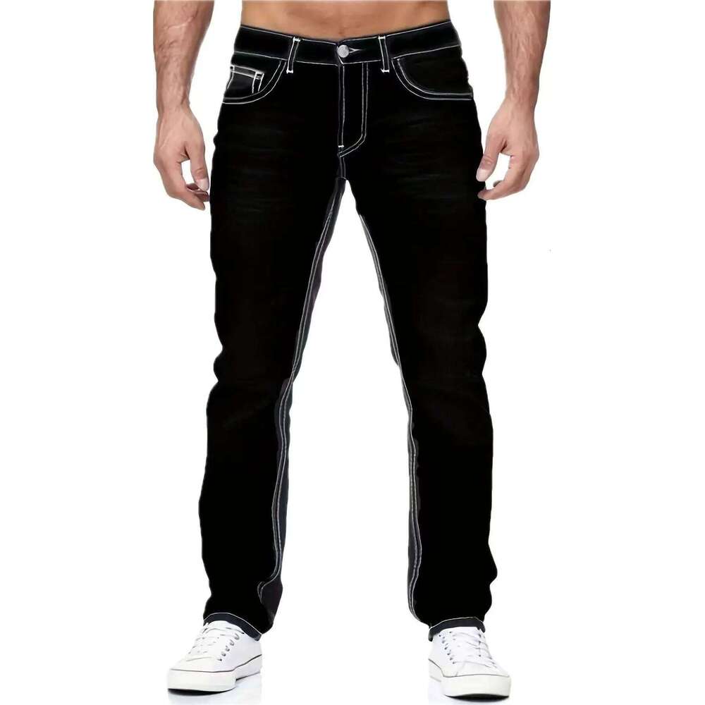 1pc Men's Casual Slim-Fit Stretch Jeans, Fashionable Street-Style Gradient Denim Pants with Washed-Out Look, Regular Fit, Machin 26Y0330