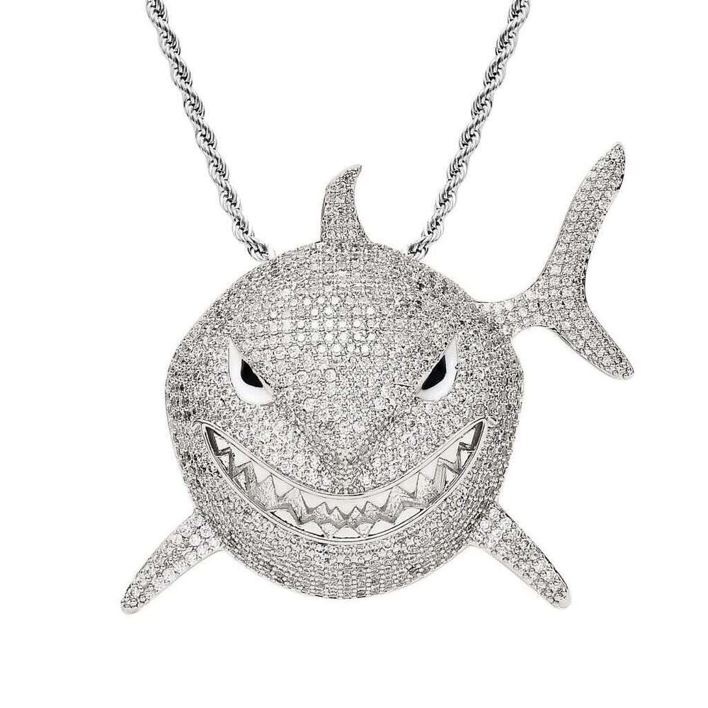 American-Style Niche Shark Pendant With Pink Micro-Inlaid Zircon, Exaggerated And Unique Hip-Hop Men's Non-Fading Cuban Chain