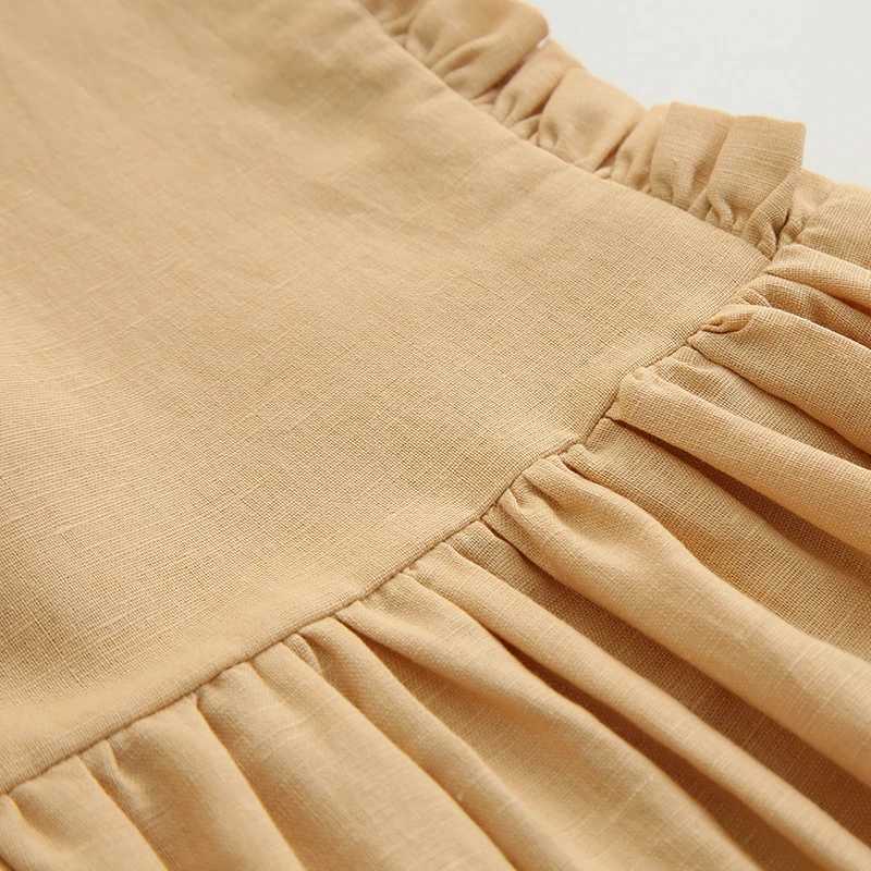 Retro Linen Ruffle Sleeveless Girls Dress Summer New Baby Girl Casual Button Elastic Waist Cotton And Linen Princess DressesT260330