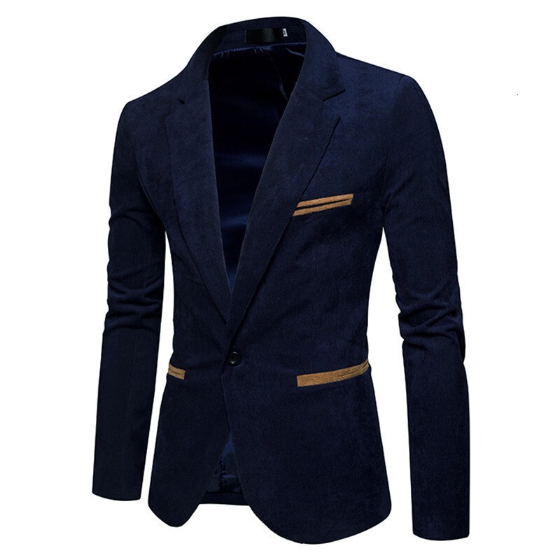 Spring and Autumn Fashion Mens Corduroy Blazer Jacket Mens Casual Color Block Jacket Business Small Suit