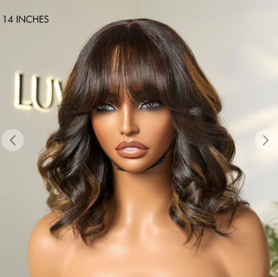 Highlight Blonde Short Bob Lace Wig With Bangs Body Wave Human Hair Wigs Brazilian Remy Hair 13x4 HD Lace Wigs Loose Wave Wigs Glueless Pre Plucked We