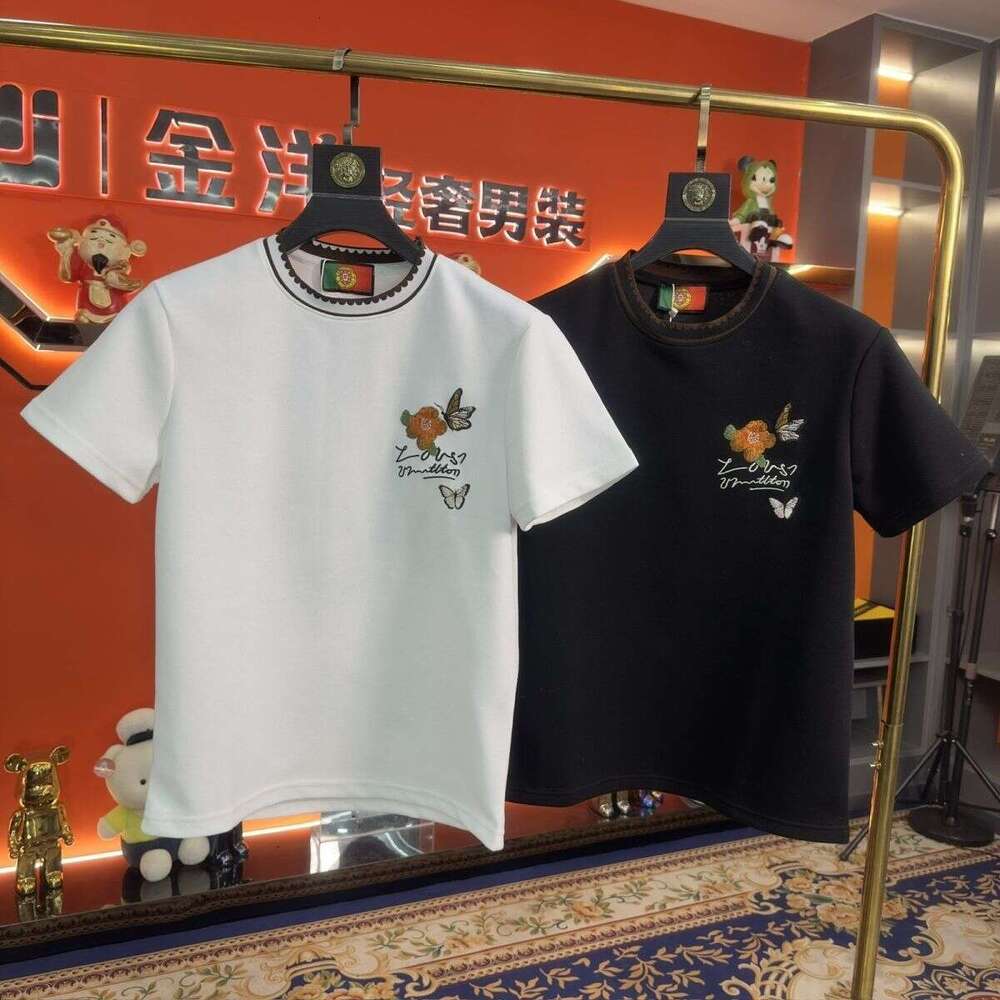 2025 Fall/Winter Men's Trendy Casual Versatile Top New Fashion Butterfly Embroidery Short Sleeve T-Shirt Asia Size