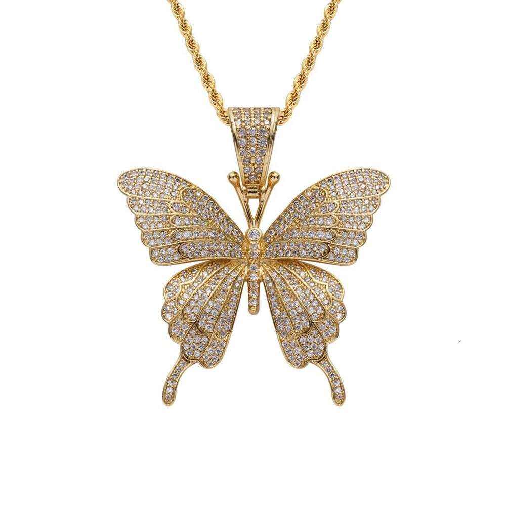 Butterfly Pendant With Micro-Inlaid Zircon, Hip-Hop Personalized Trendy Necklace