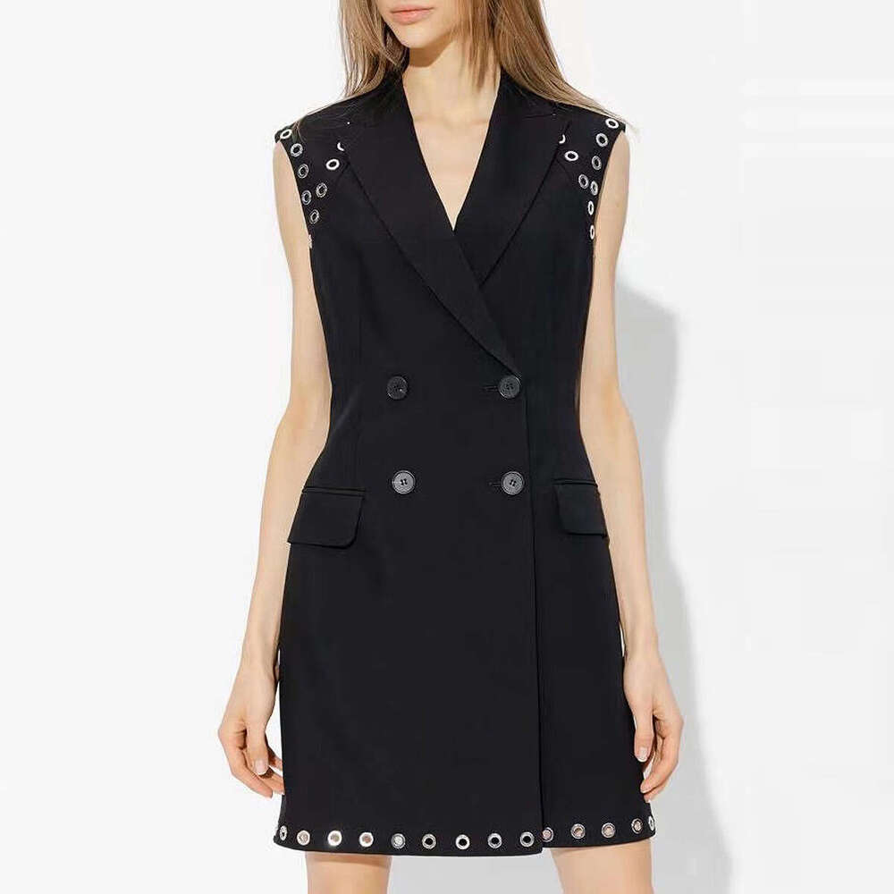 Summer new designer fashionable high-end f23 perforated sleeveless slim fit elegant commuting suit dress