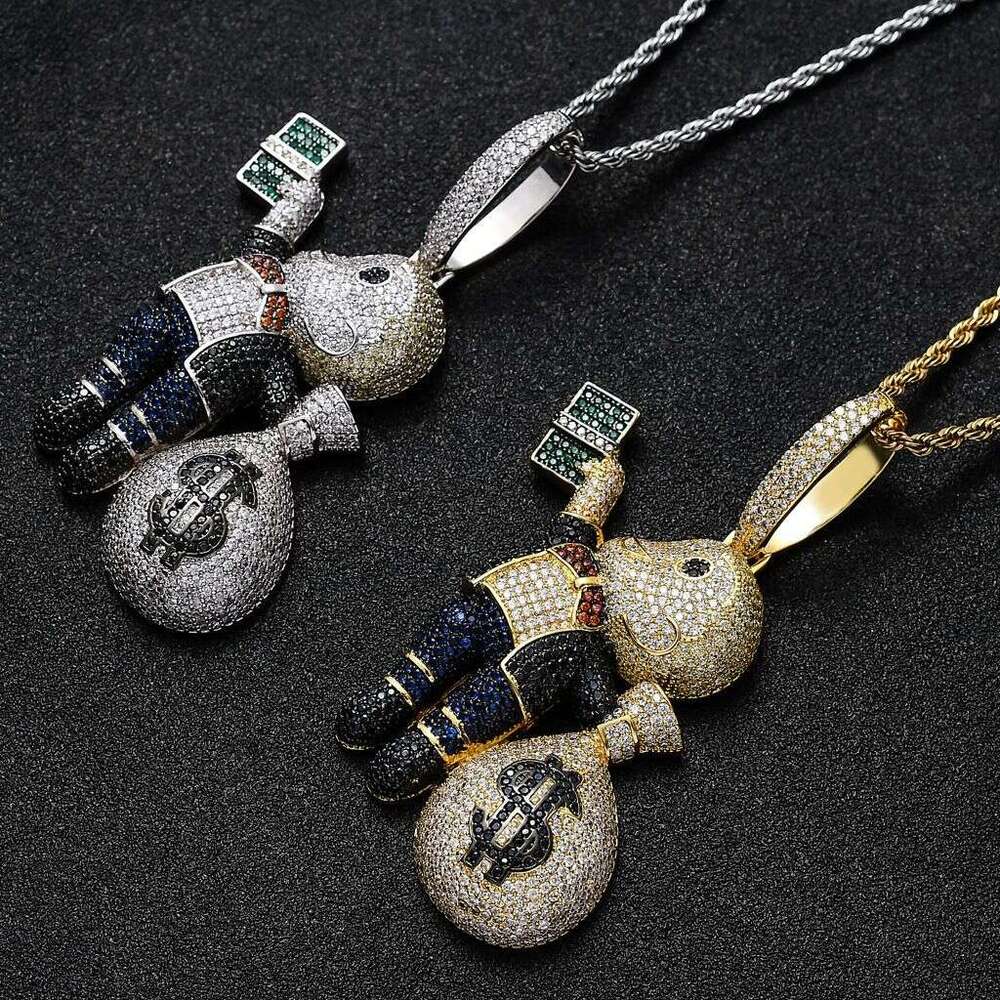 Trendy Necklace, Hip-Hop Style, Featuring Bald Boy Holding A US Dollar Bill, Micro-Inlaid With Zircon, Luxurious Street Style Pendant