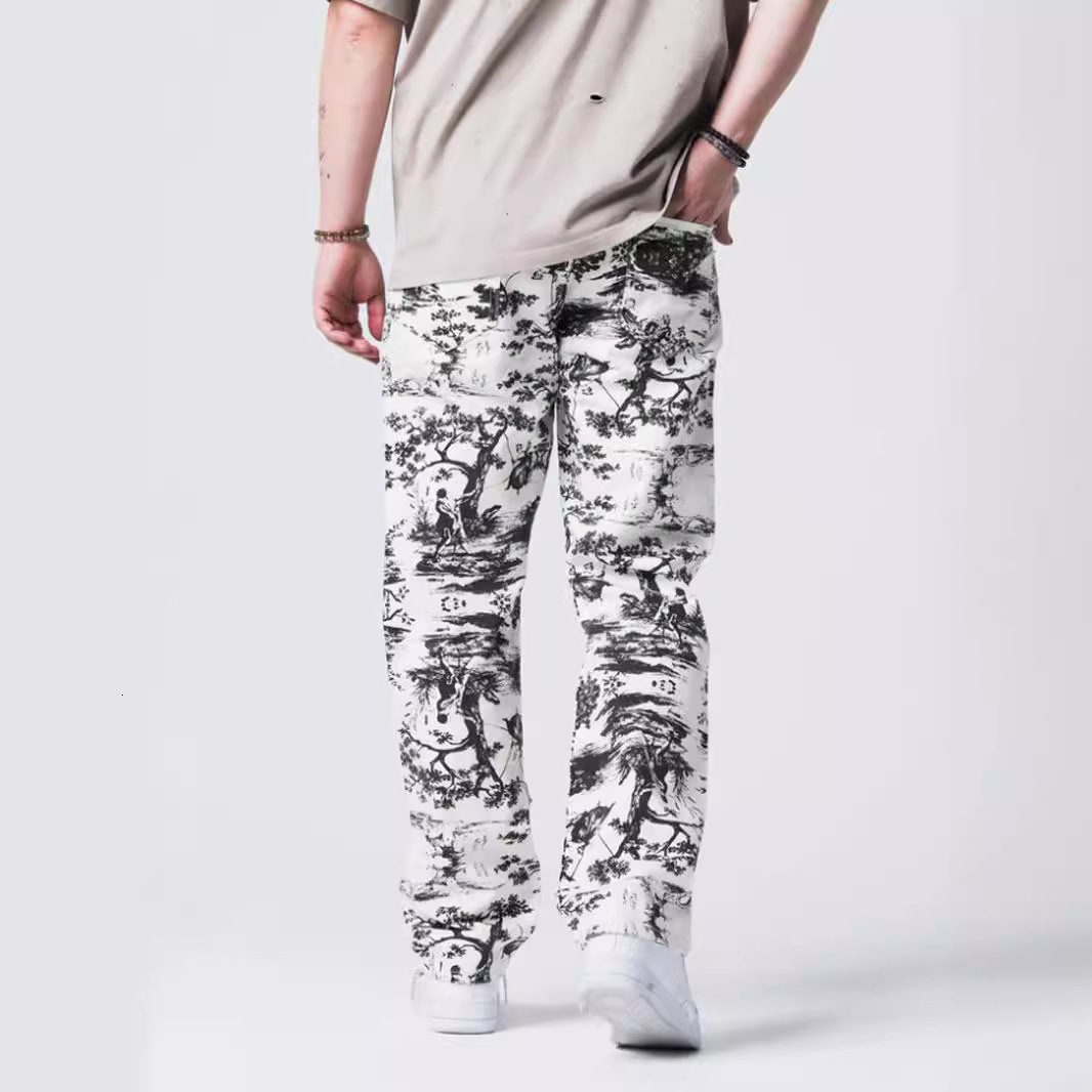 Mens casual workwear pants white camouflage pants for spring and autumn US size