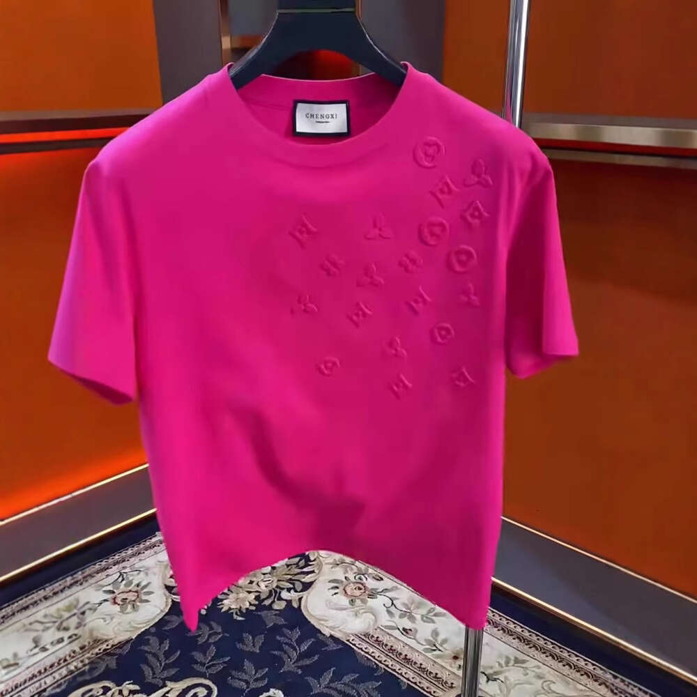 This Summer's Trend: Rose Red Trendy American Style Printed Loose Heavyweight Crew Neck T-Shirt for Men and Women
