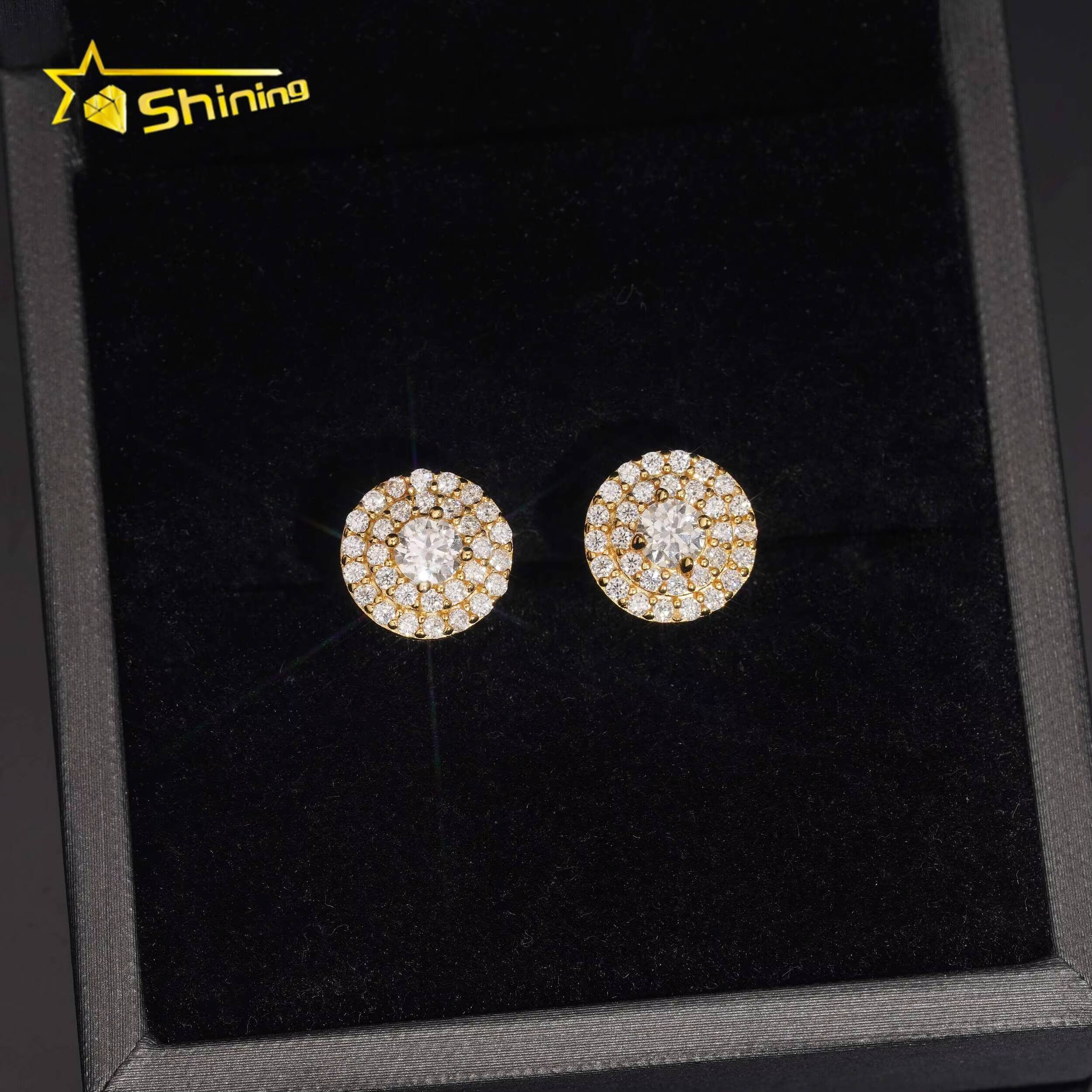 Pass Diamond Tester 925 Silver Round Cluster Moissanite Stud Earrings Custom Iced Out Diamond Men Women Fine Earrings