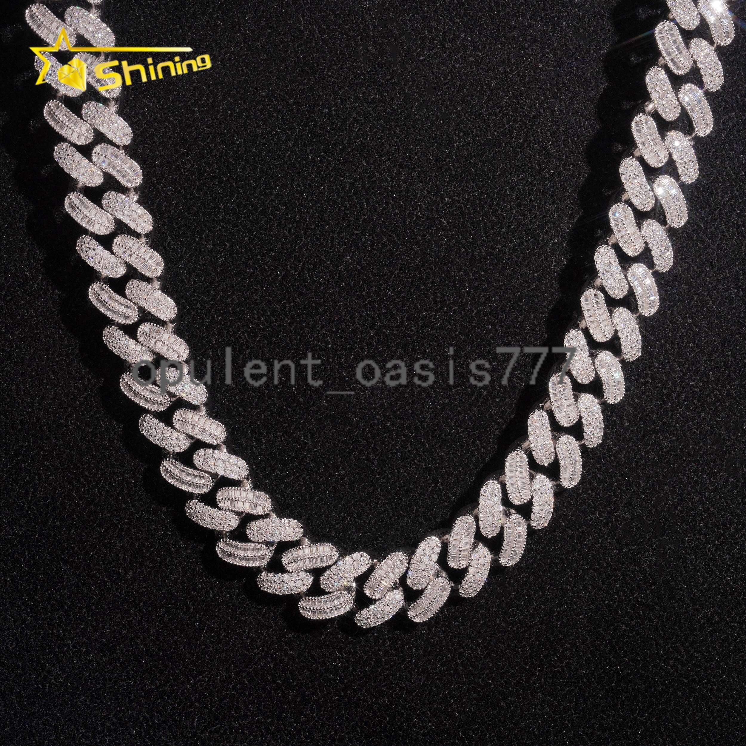 Hip Hop Jewelry 925 Silver Baguette Moissanite Cuban Link Necklace Custom Iced Out Moissanite Chain Cuban for Men