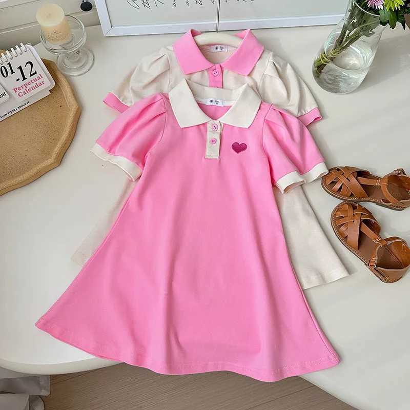 2026 Summer Stylish Girls Polo Shirt Dresses 1-7Y Trendy Embroidered Heart Lapel Dress for Kids Childrens Clothing OutfitT260330