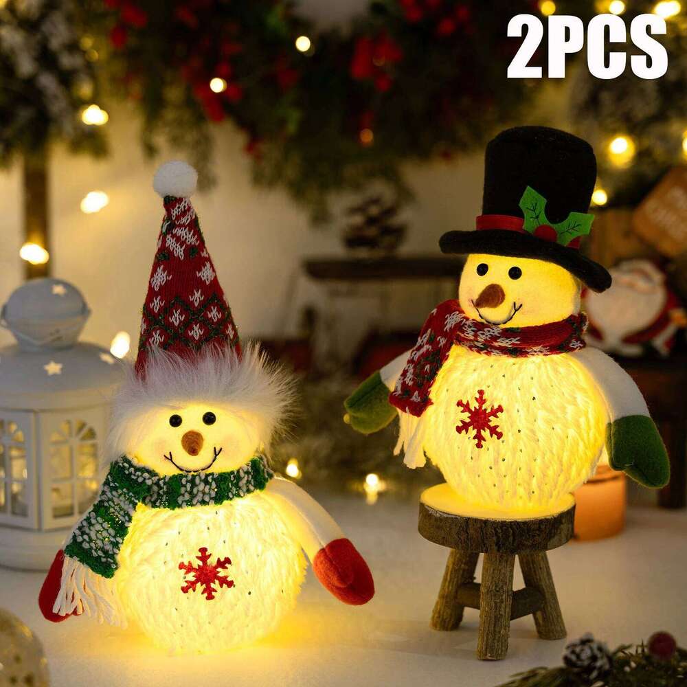 Glowing Xmas Snowflake Lighted Snowman Figurine Decorative Item Snowmen with Top Hat Christmas Gift