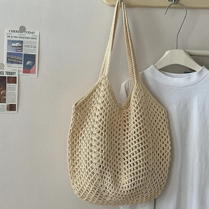 Leisure Large Capacity Cotton Woven Bag Womens Shoulder Bags Casual Straw Wicker Woven Ladies Handmade Beach Tote Messenger Bag260316