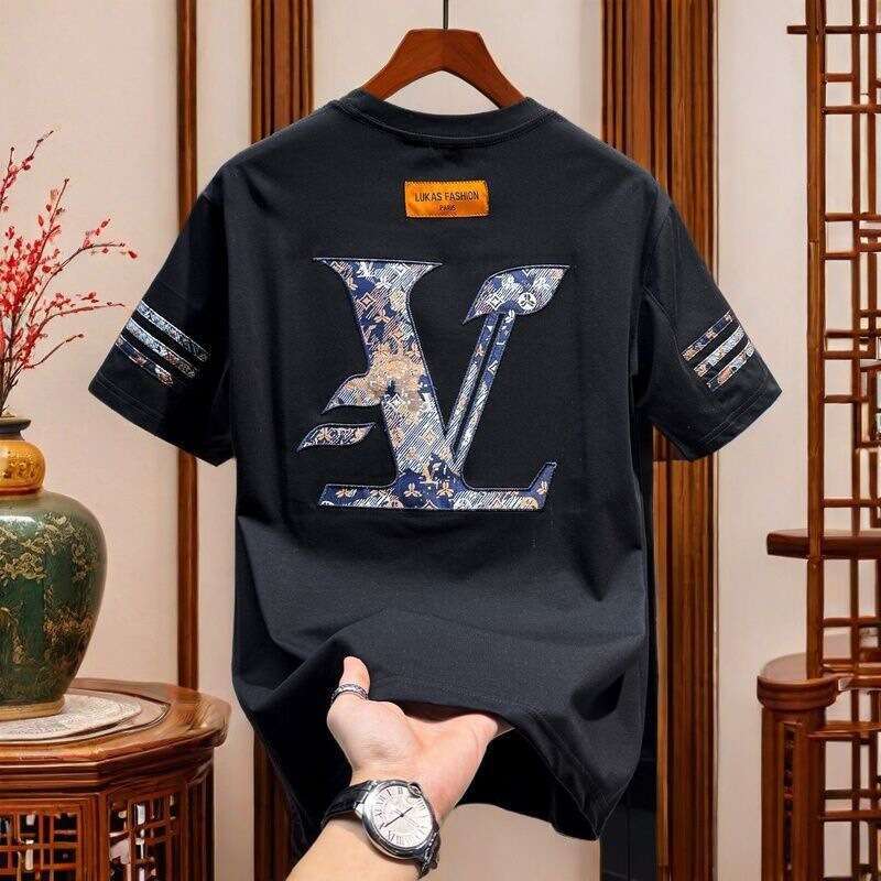men's high-end embroidered round-neck short-sleeve T-shirt, luxury new trendy brand summer fashion American style half-sleeve