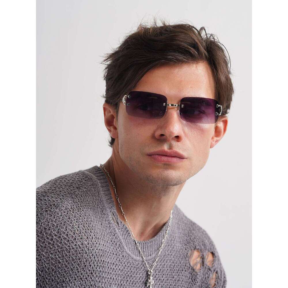 Ruiao 2026 rimless sunglasses UV400 fashion square metal glasses men women designer man's brand sun shades for outdoor 26Y0330
