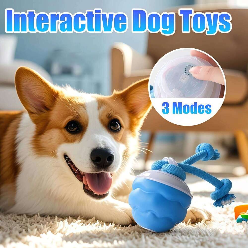 Interactive Toys Smart Rolling Ball With Rope Motion Activated Automatic Moving Squeaky Dog Training Puppy Chew Toy Balls
