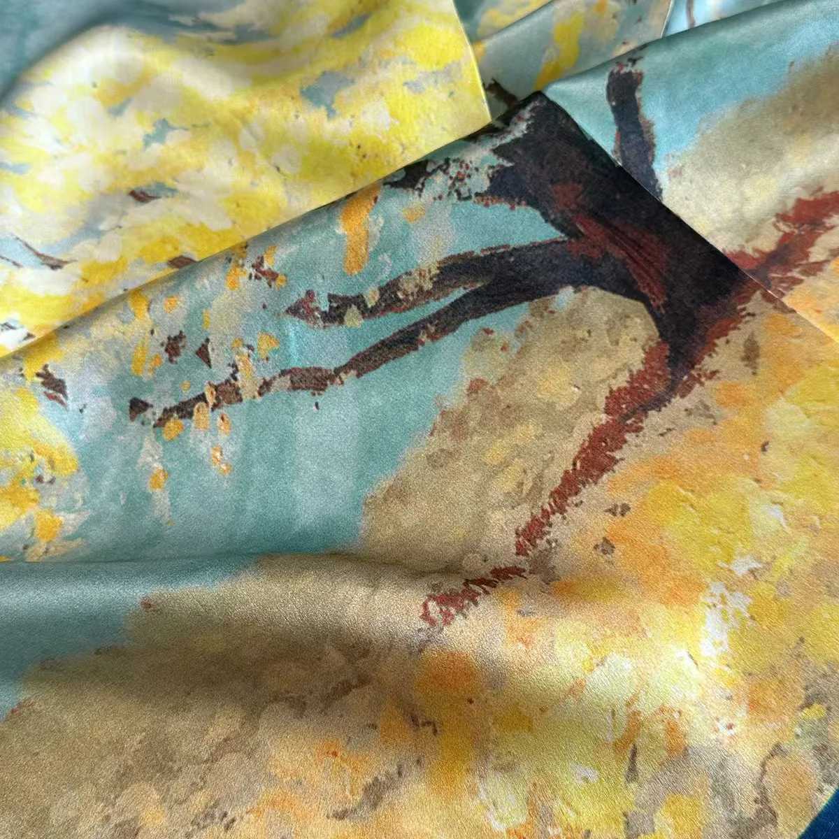 100 Mberry Silk Scarf Van Gogh Inspired Bloss Tree Oil Painting Print Lightweight Fashion Wens Scarves X260328