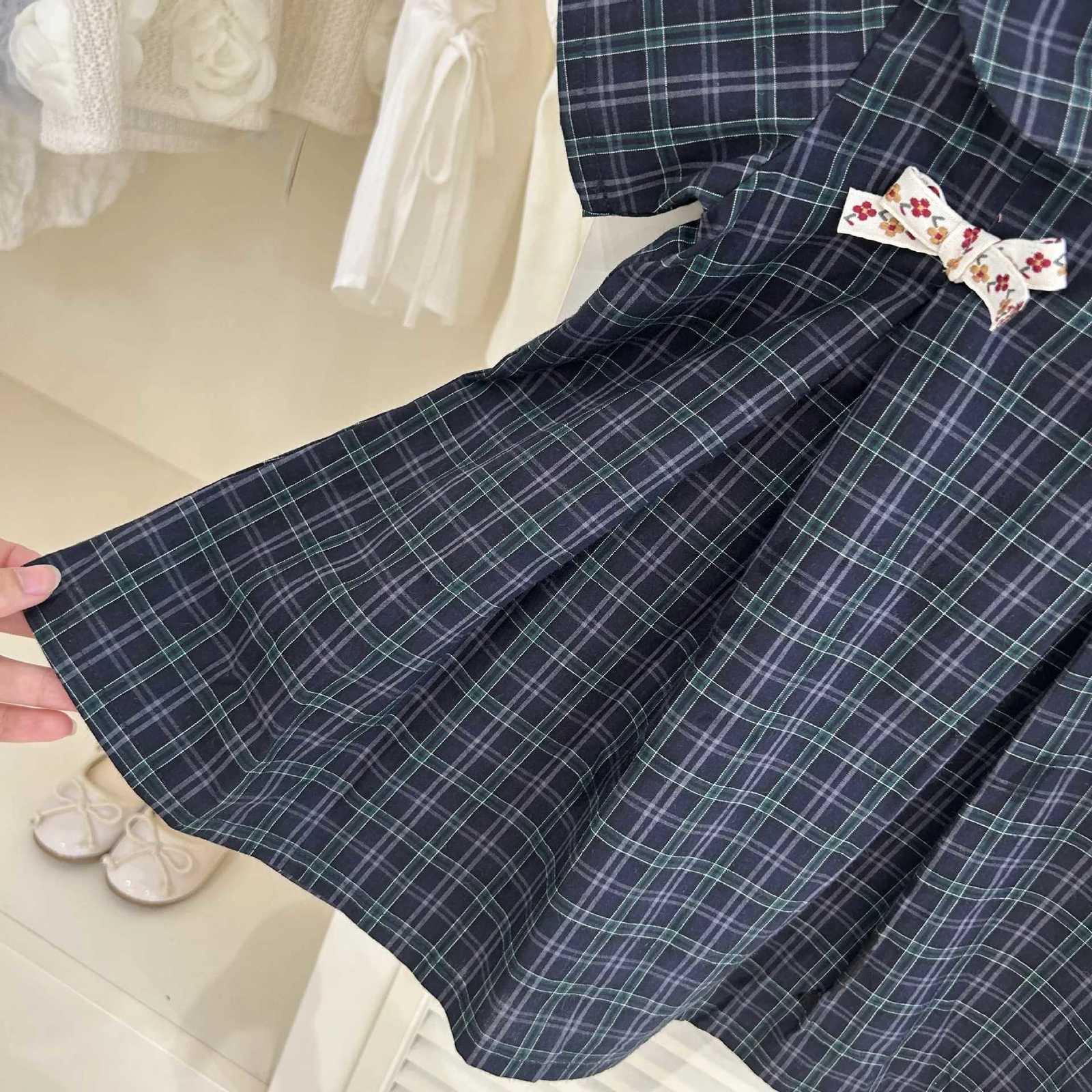 Summer Girls Plaid Dress Korean Style Doll Collar Dress Baby Fashionable Princess Plaid Dress Short-Sleeved Summer DressT260330