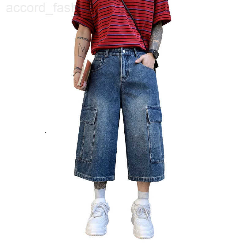 New Mens Cargo Shorts Summer Breathable Cotton Blend Casual Denim 7-Point trousers Minimalist Streetwear Urban Fashion Trousers H260330