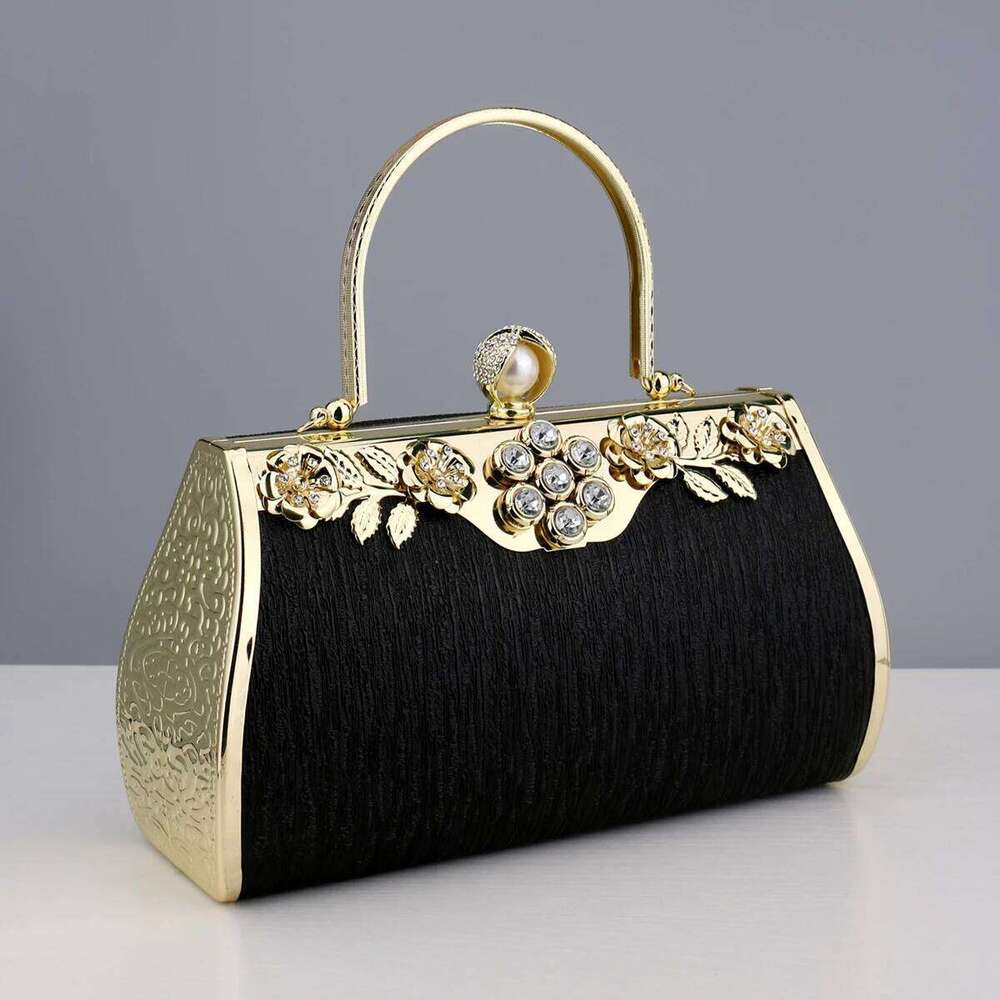 Luxury Golden Evening Bags Lady Bucket Small Clutch With Diamonds Handbags Flower Printed Purse Clutch Bags