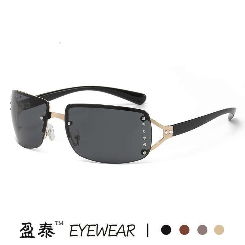 Trendy Y2k Hot Girl Sweet Cool Retro Frameless Square Glasses Men Fashion Personality Diamond-Encrusted Internet Celebrity Sunglasses