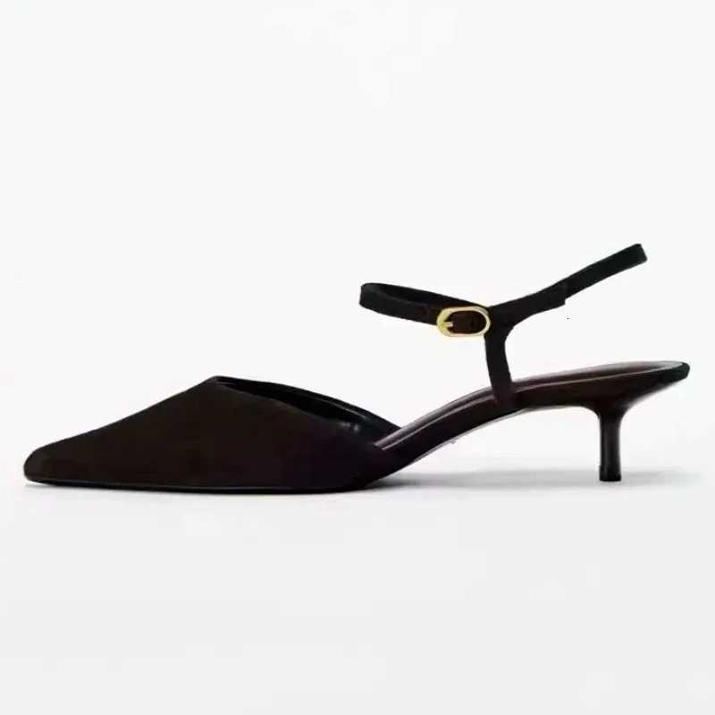 Elegant Pointed Toe Heels Women Sandals Suede Fashion Mules Shoes Ankle Strap Sexy Kitten Heel Office Shoes Zapatos Para Mujer Z260330